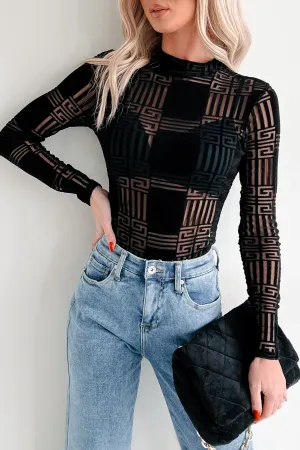 Amazed By You Geometric Mesh Bodysuit (Black) Relaxed Vivid Retro Fancy