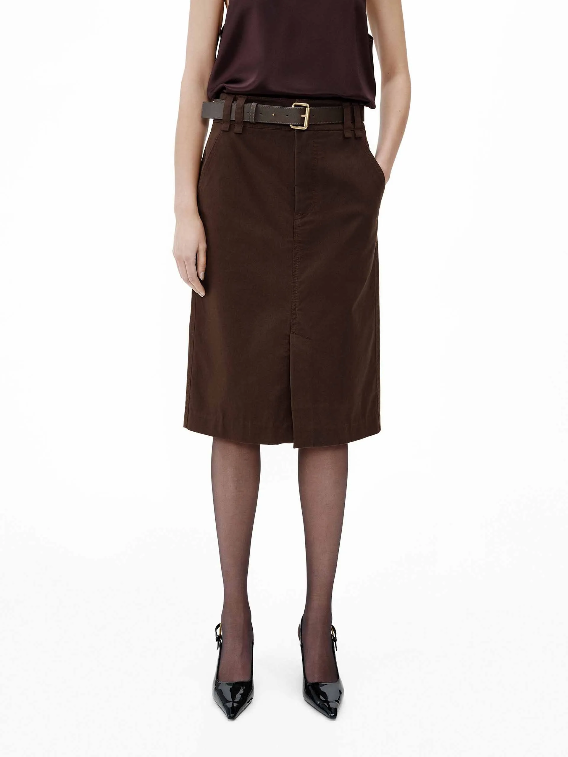 Midi Length Straight Skirt Runway Ready Earth Tones