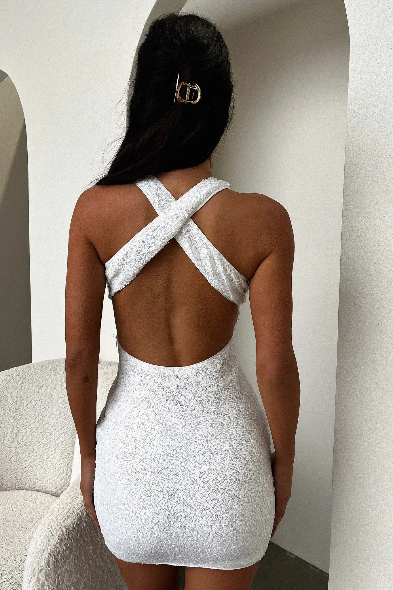 Evanka Dress - White Sequin Star Glow Self Spice
