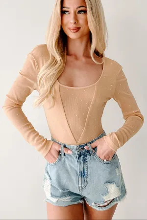Sparkle Over Stress Rhinestone Mesh Bodysuit (Nude) Dynamic Casual Gym Work