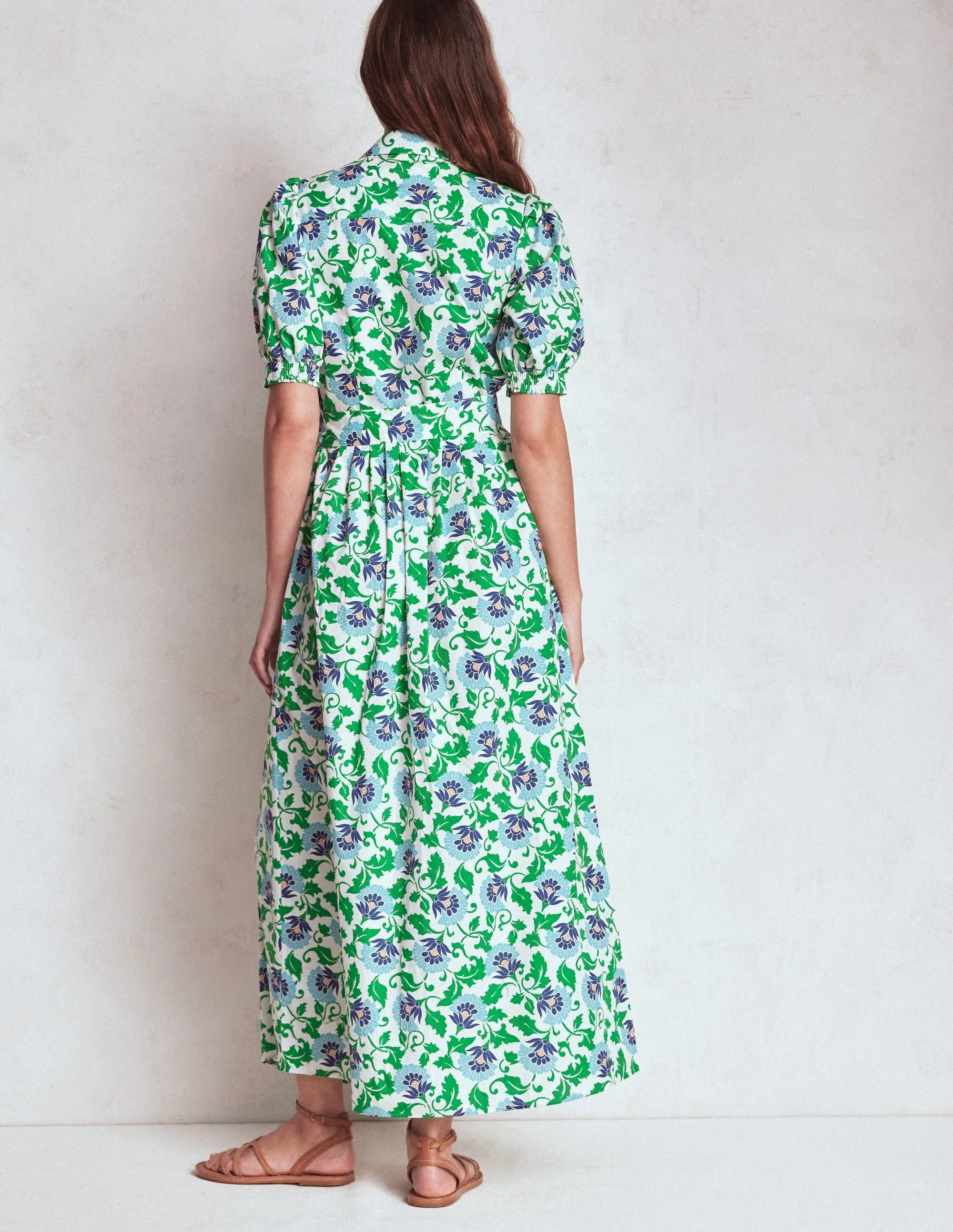 Comfortable event wear Easy-to-wear long dress Alexa Maxi Shirt Dress-Rich Emerald, Ornate Vine