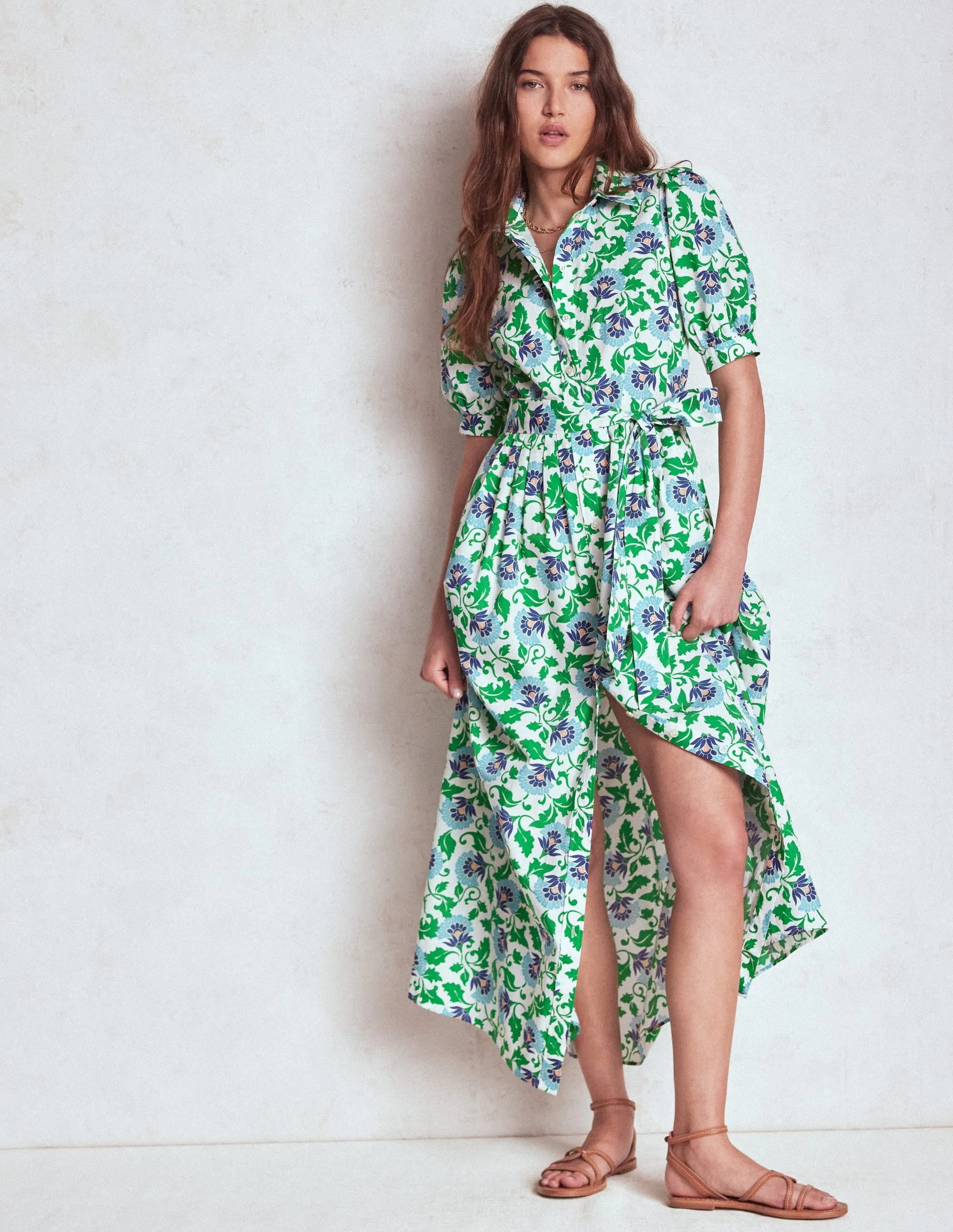 Alexa Maxi Shirt Dress-Rich Emerald, Ornate Vine With its simple silhouette this maxi dress offers a flattering look for all body types