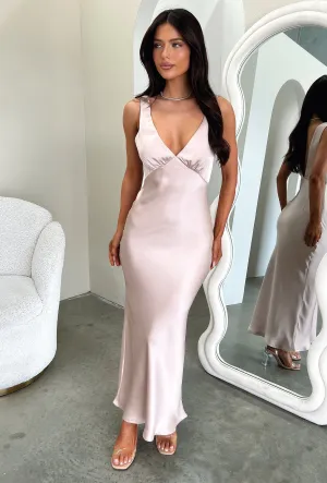 Canvas Soft Delayne V-Neck Satin Midi Dress - Champagne