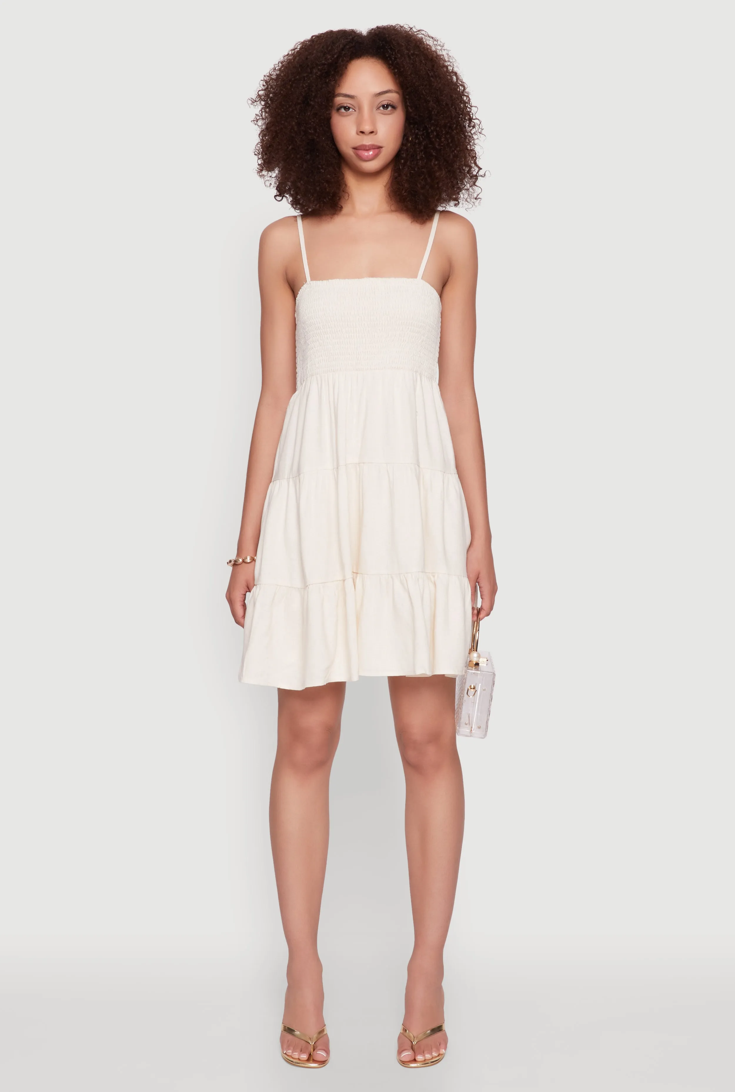 Bird Call Madden Girl Linen Tiered Sundress with Smocked Square Neck