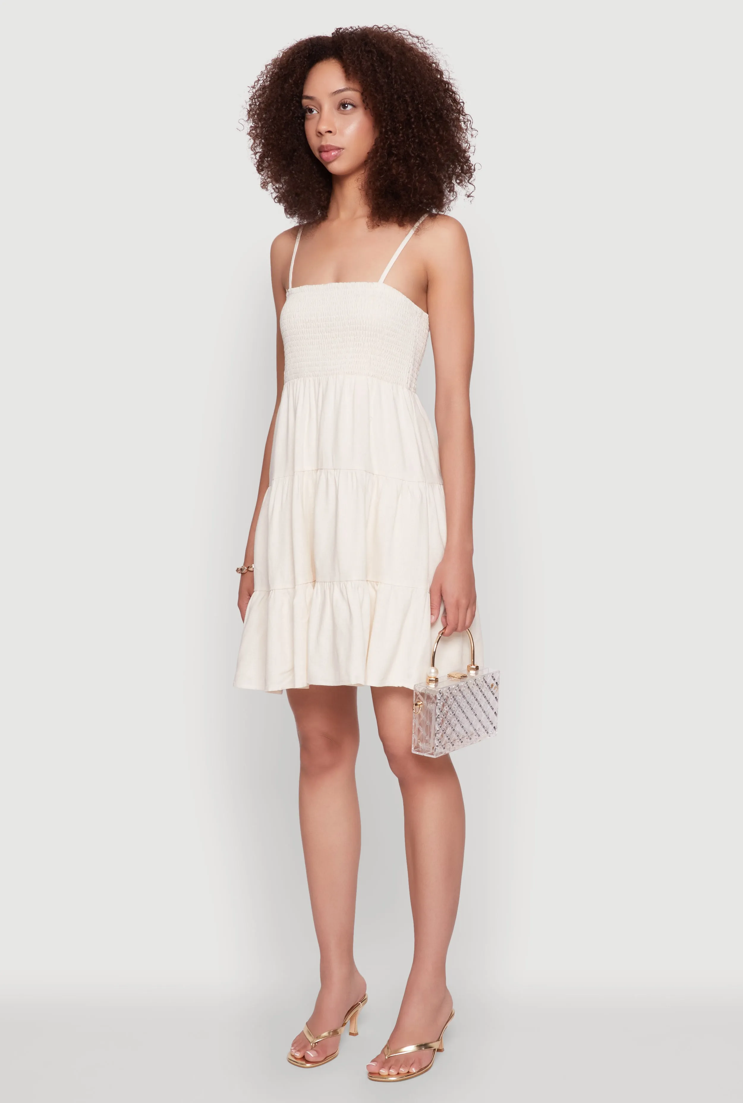 Madden Girl Linen Tiered Sundress with Smocked Square Neck Air View