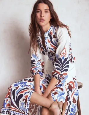 Mae Linen Blend Shirt Dress-Multi, Elaborate Garden Wide Arm Simple yet chic long dress
