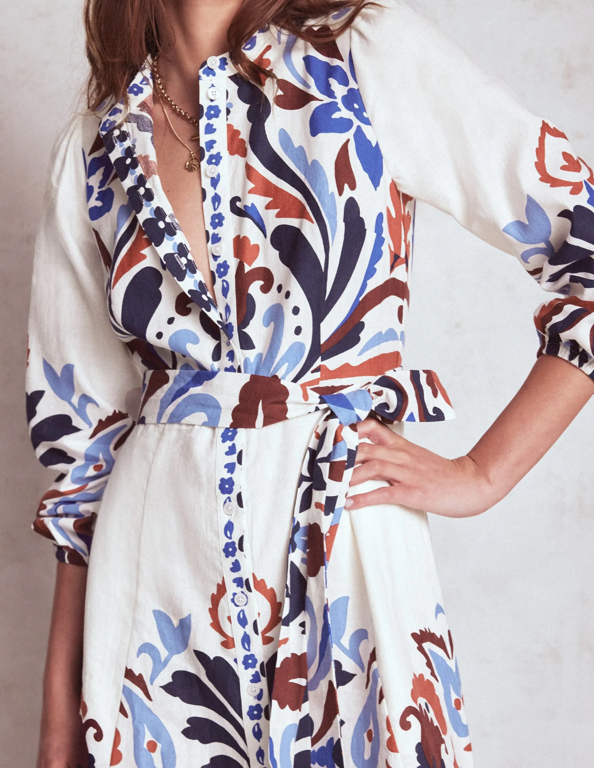 Lawn Wedding The flowing design of this dress ensures freedom of movement while looking sophisticated Mae Linen Blend Shirt Dress-Multi, Elaborate Garden