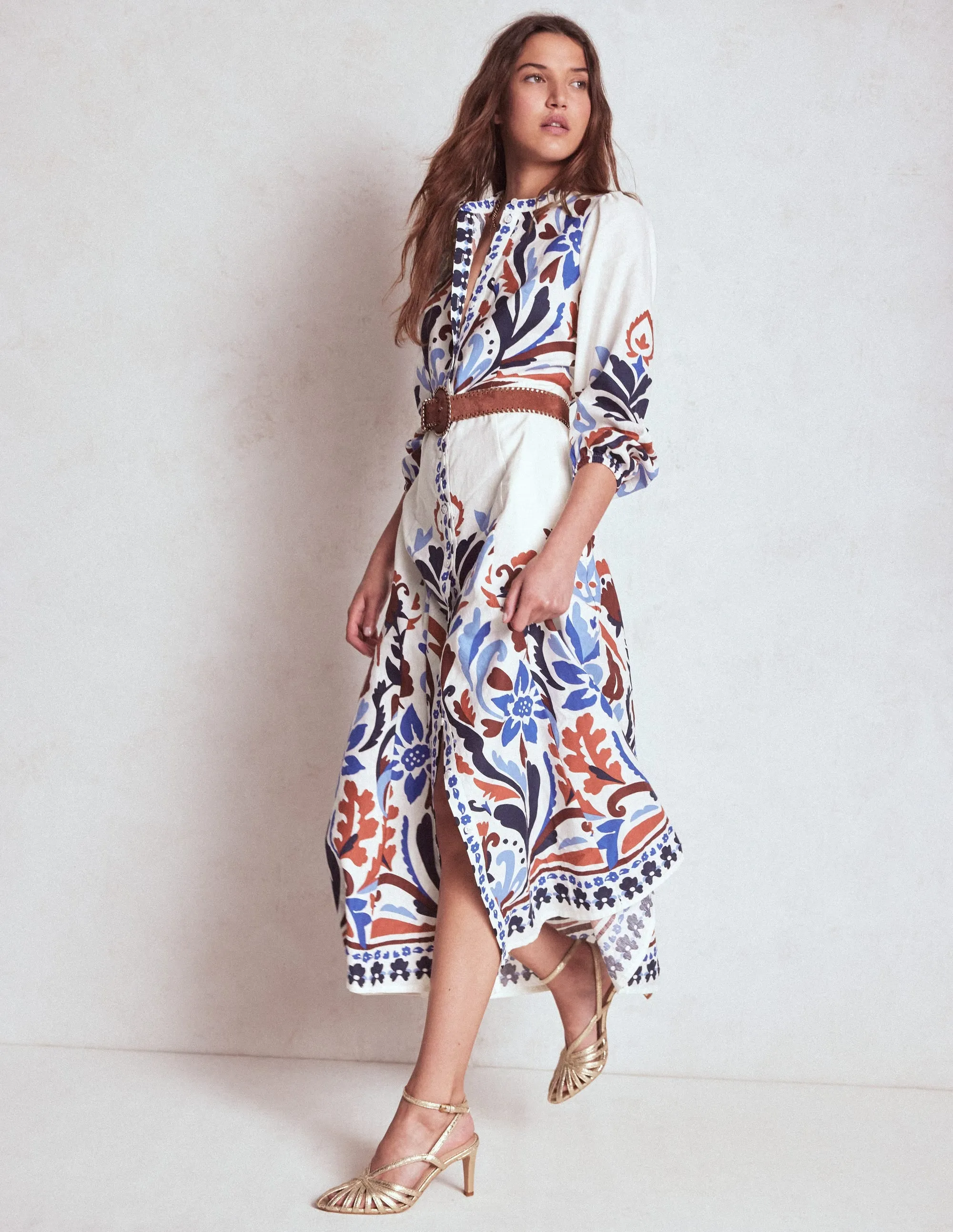 Suede Glow Stylish boho dress Mae Linen Blend Shirt Dress-Multi, Elaborate Garden