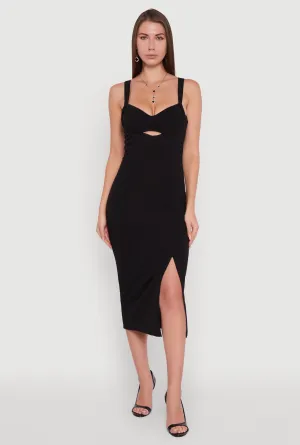 Padded Cups V Neck Midi Dress with Keyhole Dress for warm weather Leaf Song