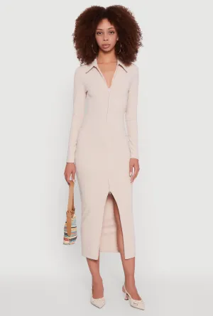 Collared Double Zip Front Midi Dress Versatile Silhouettes Smart Chic Style