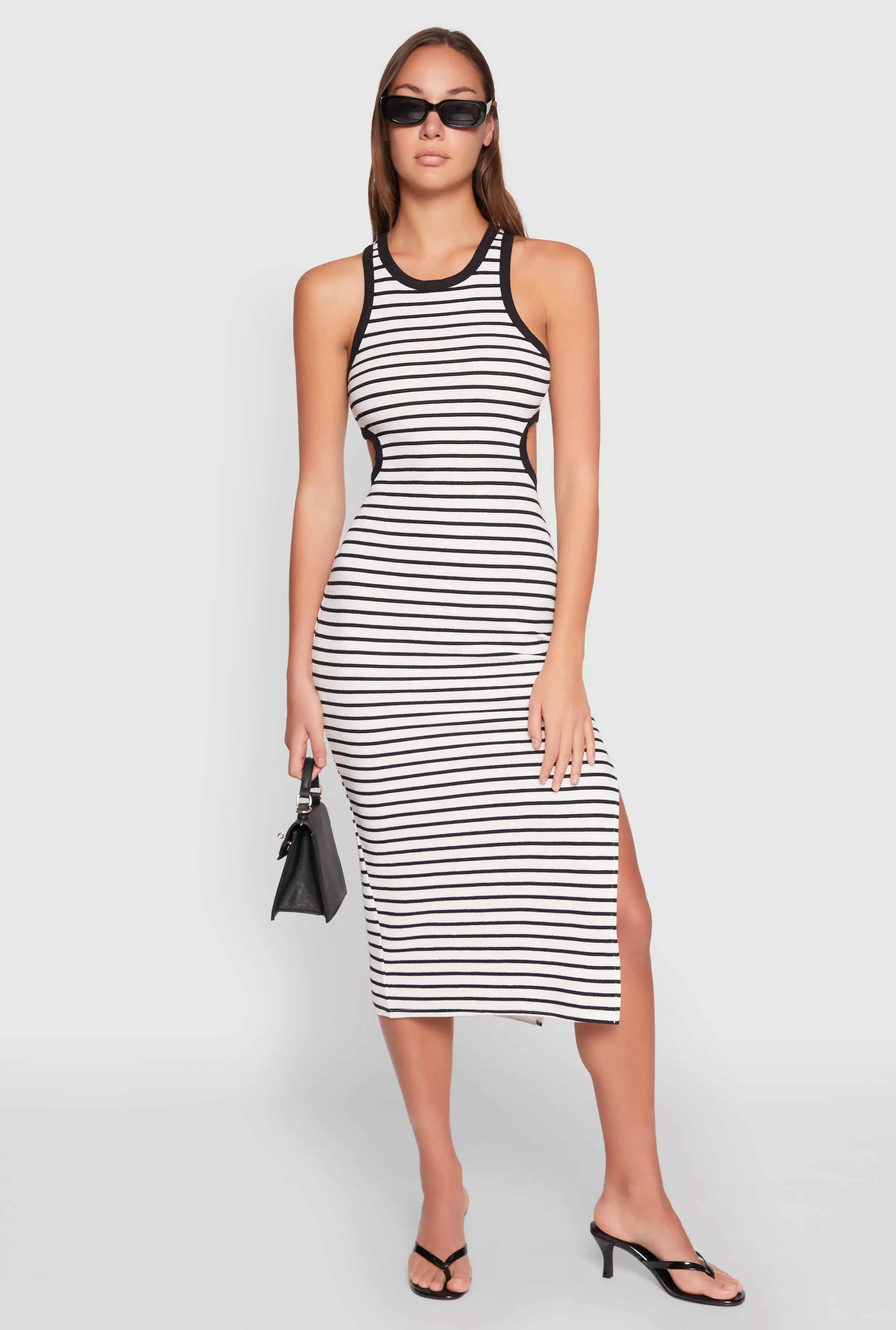 Striped Cut Out Midi Tank Dress Elegant fit-and-flare dress Street Minimal