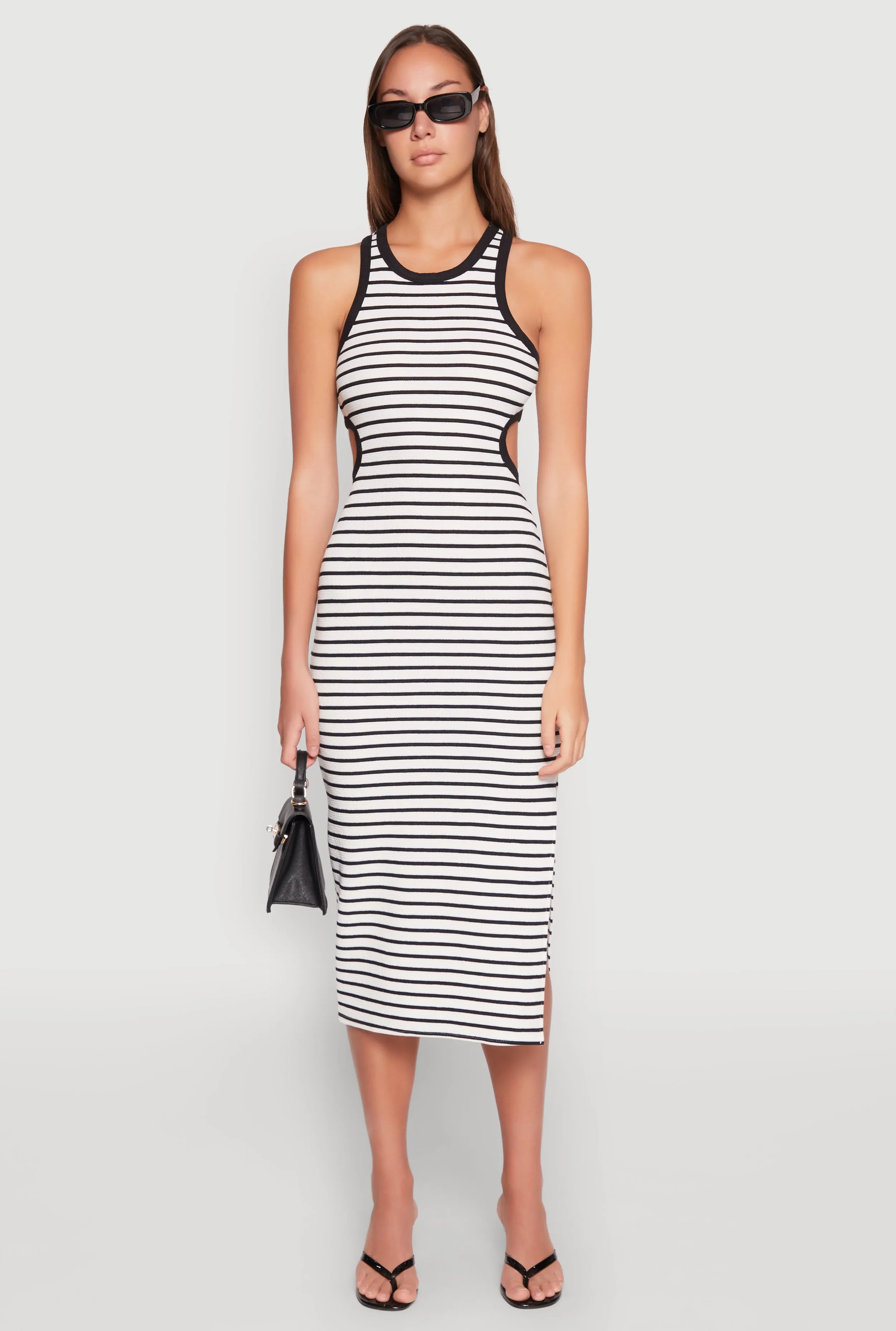 Classy Appearance Contemporary Look Striped Cut Out Midi Tank Dress