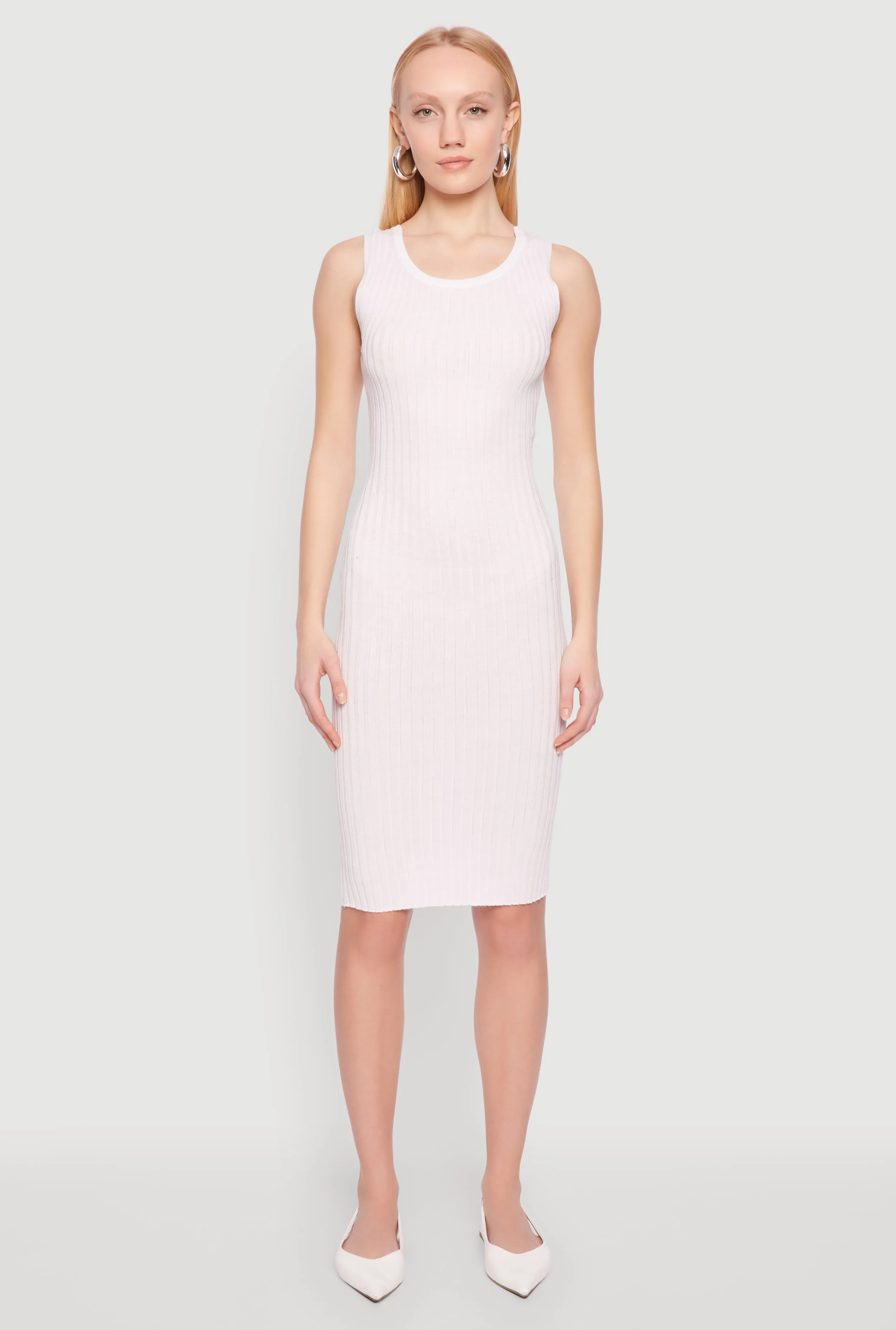 Statement pattern knee-length dress Ribbed Knit Scoop Neck Midi Dress