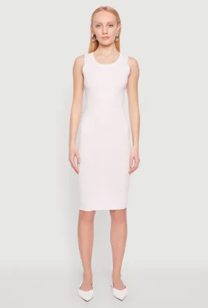 Statement pattern knee-length dress Ribbed Knit Scoop Neck Midi Dress
