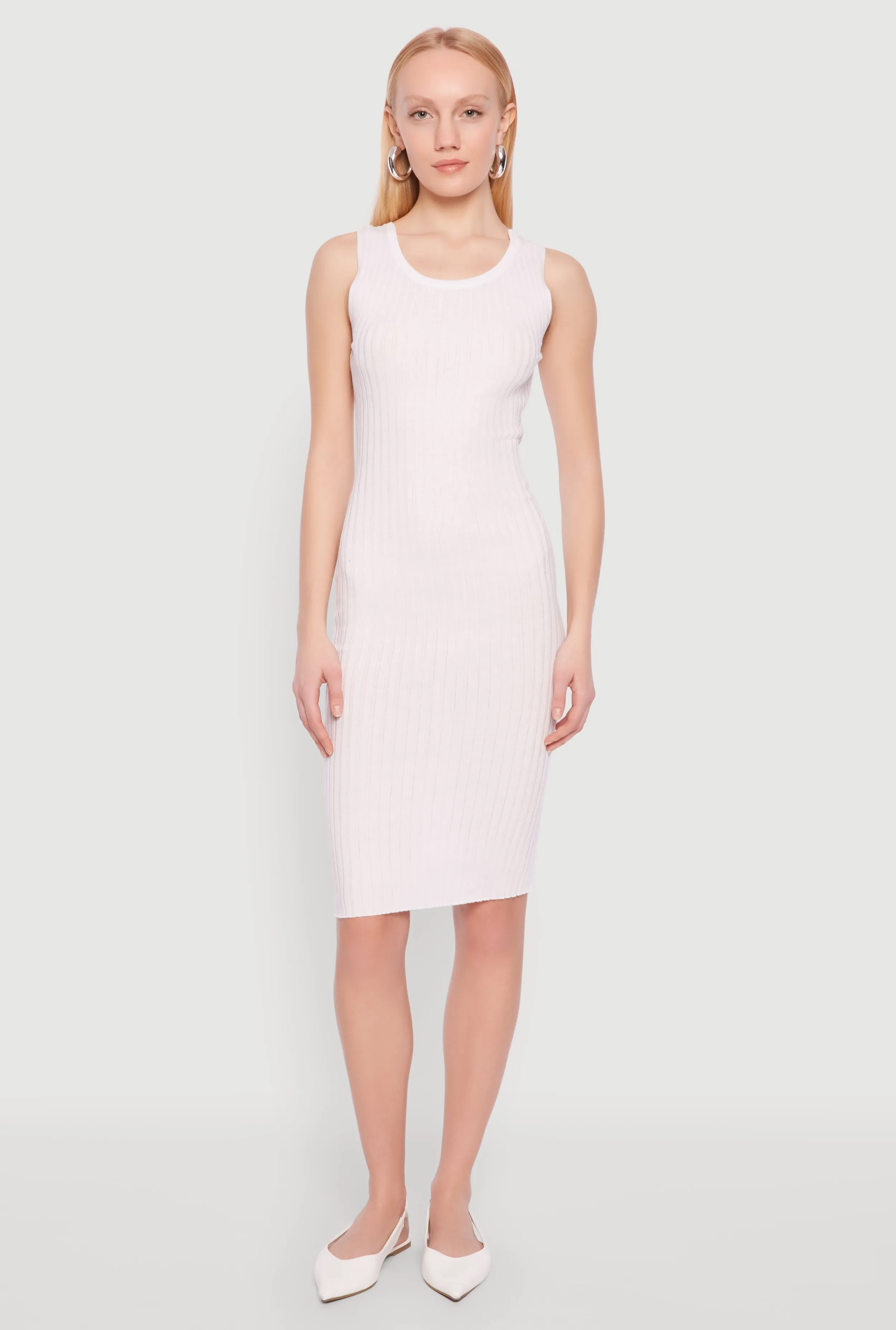 Modern Wear Easy Fit Ribbed Knit Scoop Neck Midi Dress