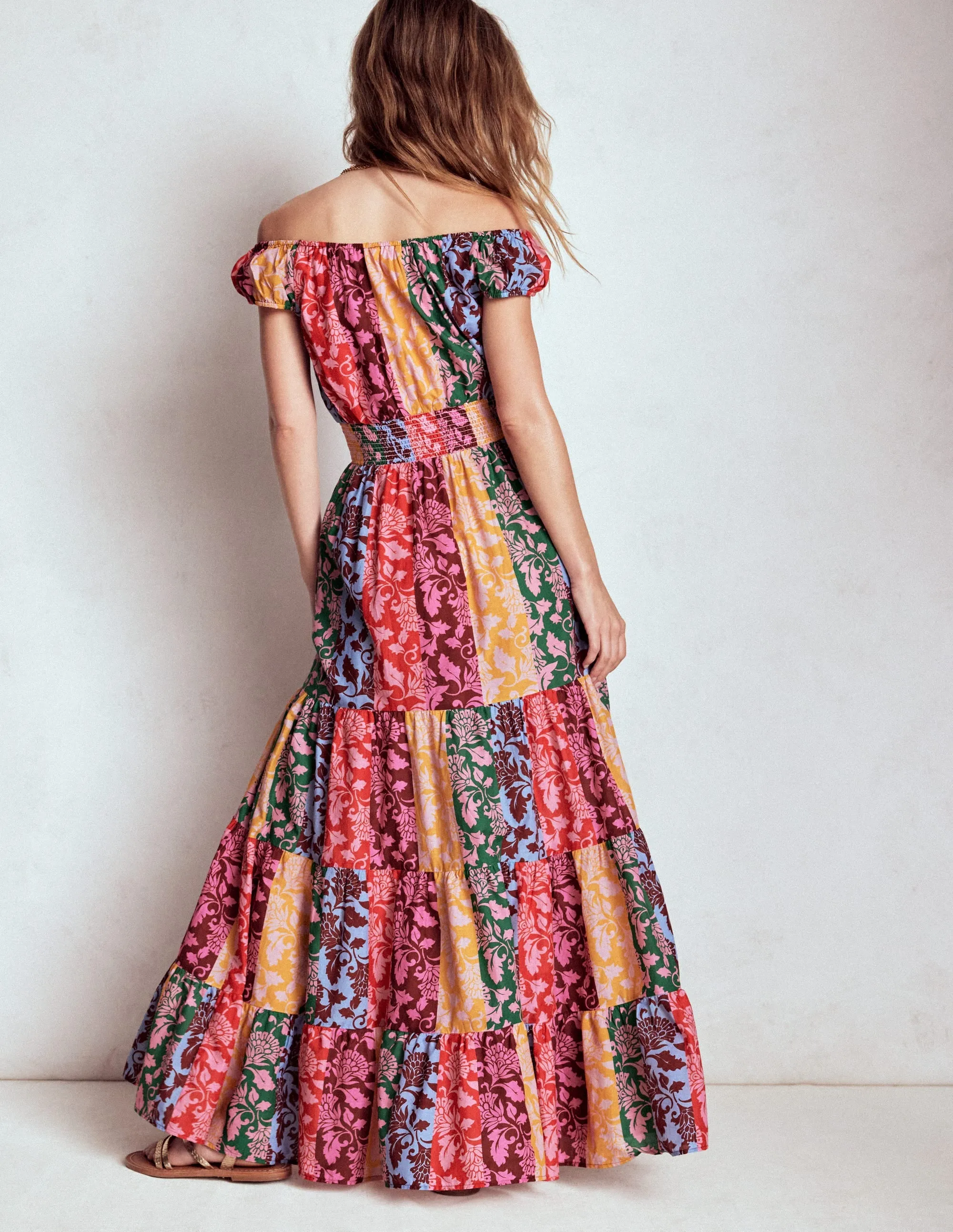 Sophisticated summer attire Wood Glow Scoop Cotton Tiered Dress-Multi, Ornate Vine