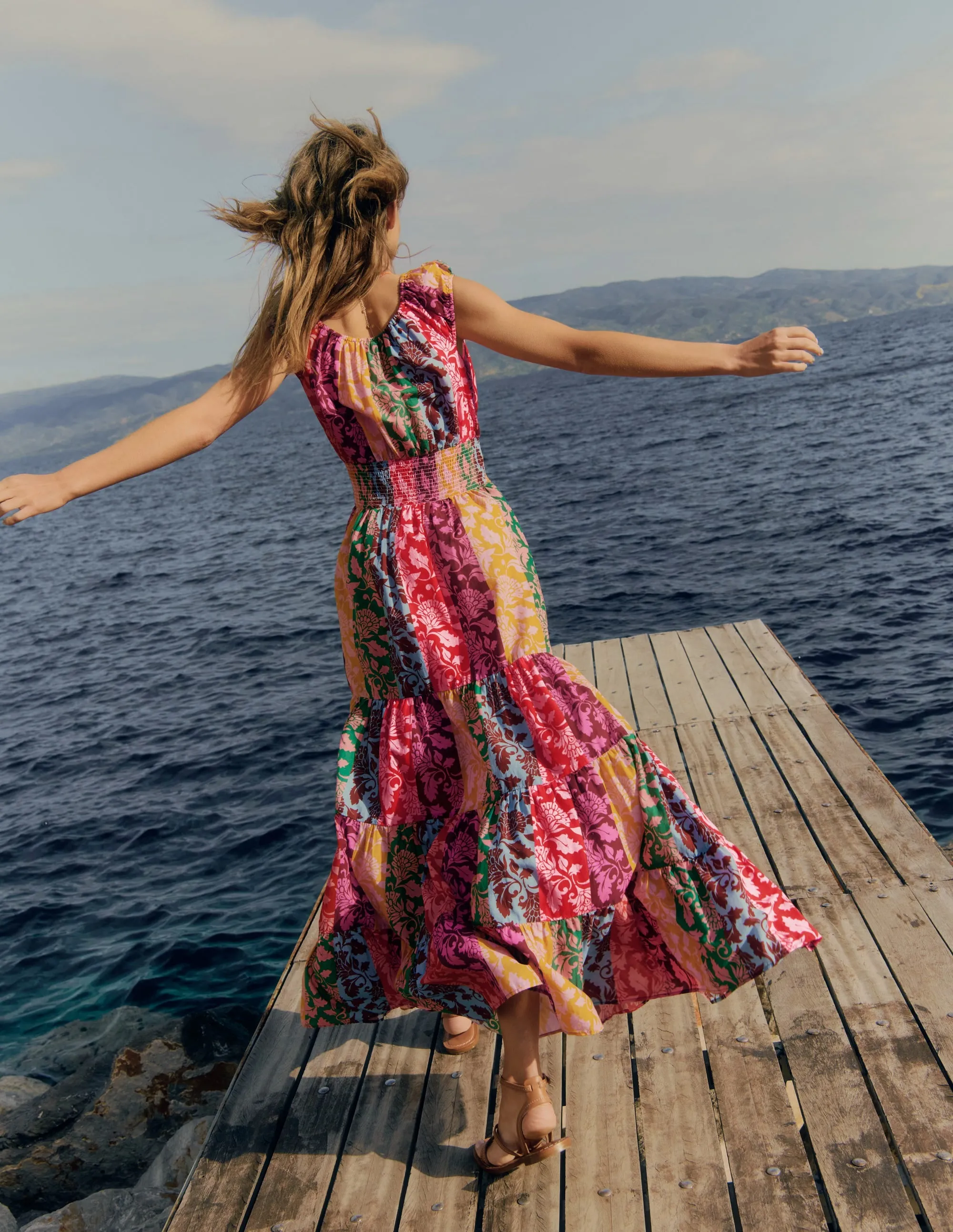 The simple yet chic design of this maxi dress ensures it can be dressed up or down Scoop Cotton Tiered Dress-Multi, Ornate Vine