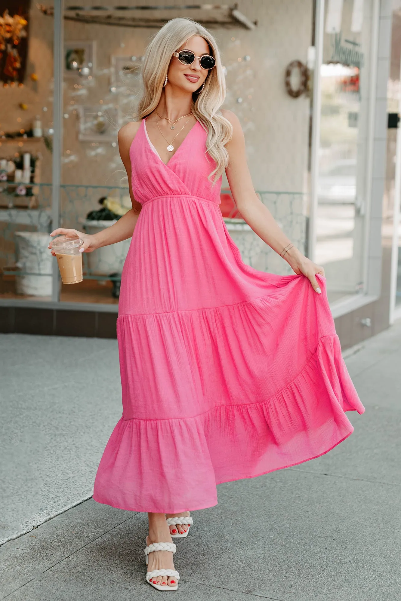 Just A Feeling Sleeveless Maxi Dress (Pink) Lamp Glow