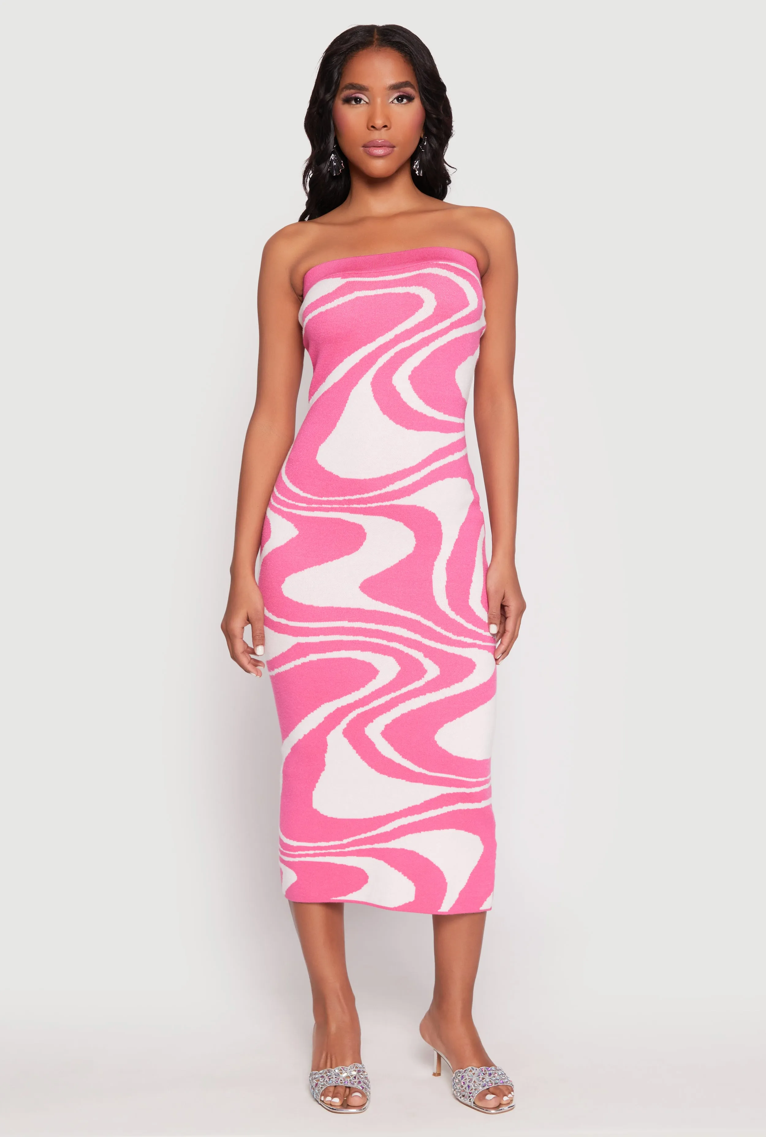 Swirl Print Zip Back Tube Dress Summer Sun