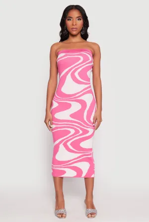 Stylish semi-formal dress Versatile Wardrobe Swirl Print Zip Back Tube Dress