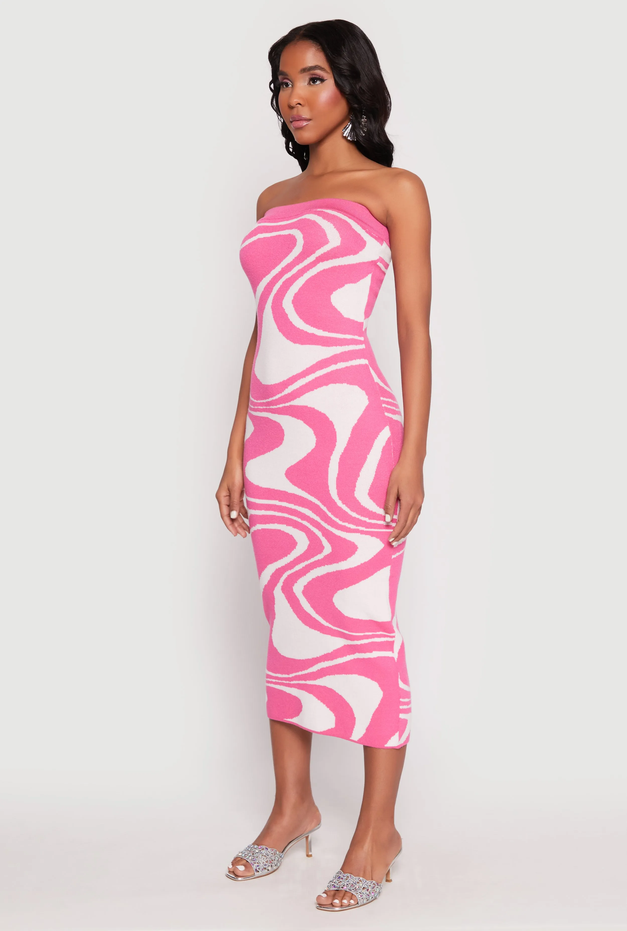 Swirl Print Zip Back Tube Dress Relaxed Comfort Charming Style