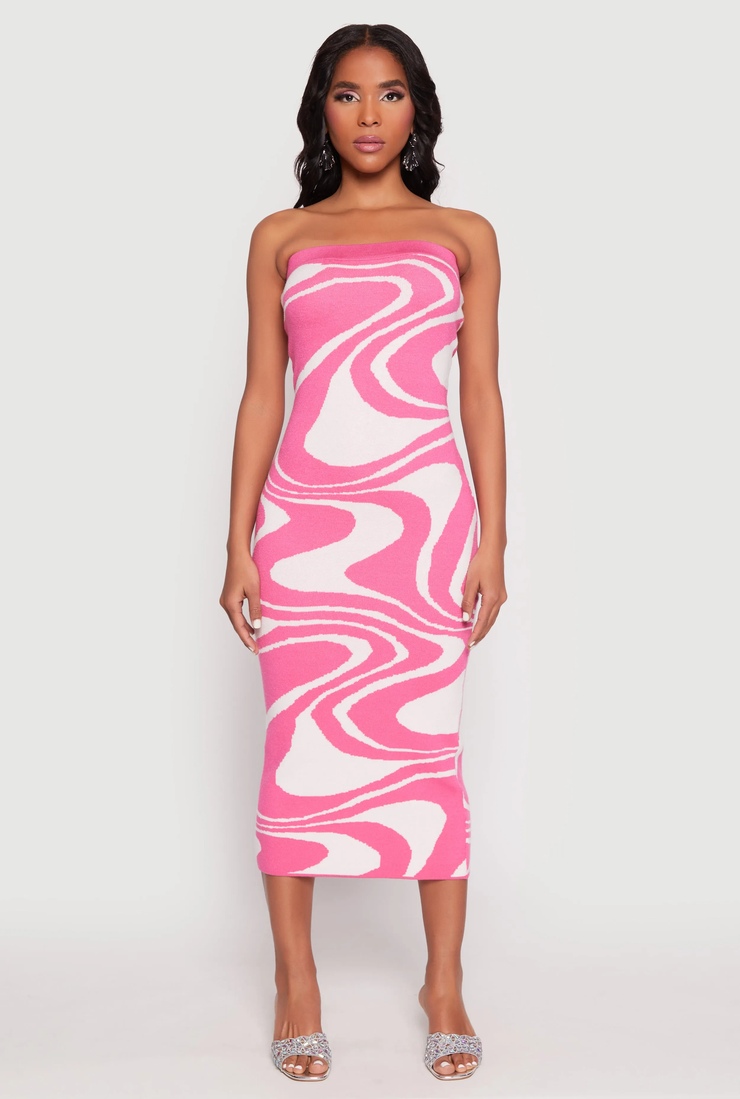 Stylish semi-formal dress Versatile Wardrobe Swirl Print Zip Back Tube Dress