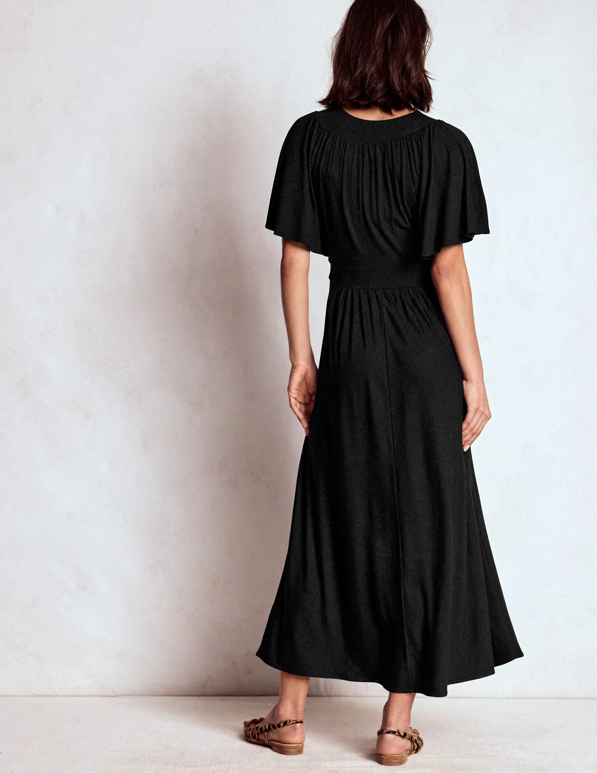 Early Light Yoke Panel Maxi Dress-Black