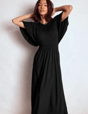 Coral Reef Yoke Panel Maxi Dress-Black