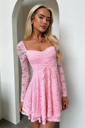 Tate Long Sleeve Lace Dress - Baby Pink Comfort Wear