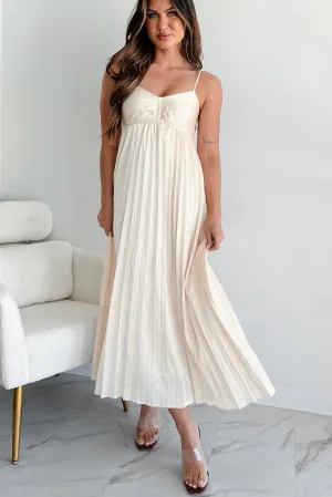 Essential Chicness Pleated Satin Dress (Champagne) Relaxed summer midi Ice Lake