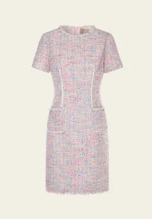 BiasCut Trims Mixed Tweed Embellished-trim Patch-pocket Dress