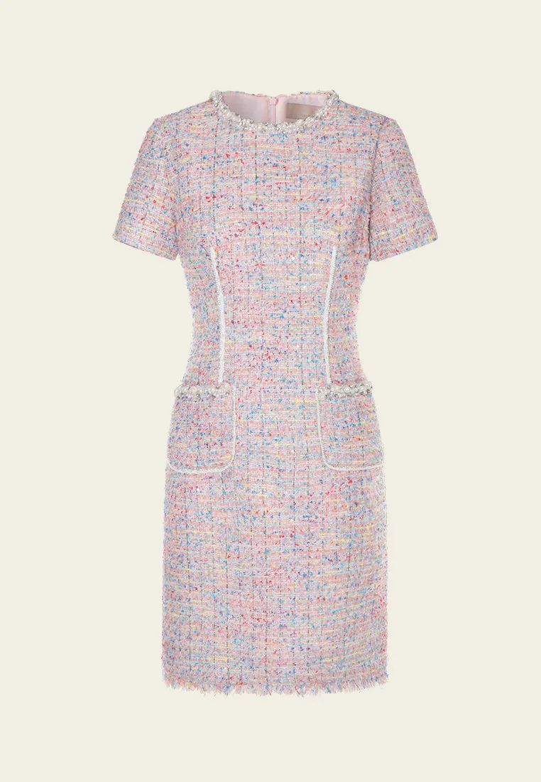 BiasCut Trims Mixed Tweed Embellished-trim Patch-pocket Dress