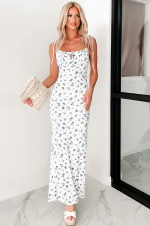 Wall Glow Neon Pop Inspiring Kindness Tie Strap Floral Maxi Dress (White/Blue)