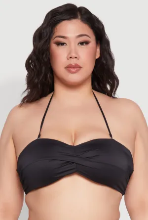 Plus Size Halter Neck Bandeau Bikini Top Cross Back Strap Design Non Slip Grip Technology