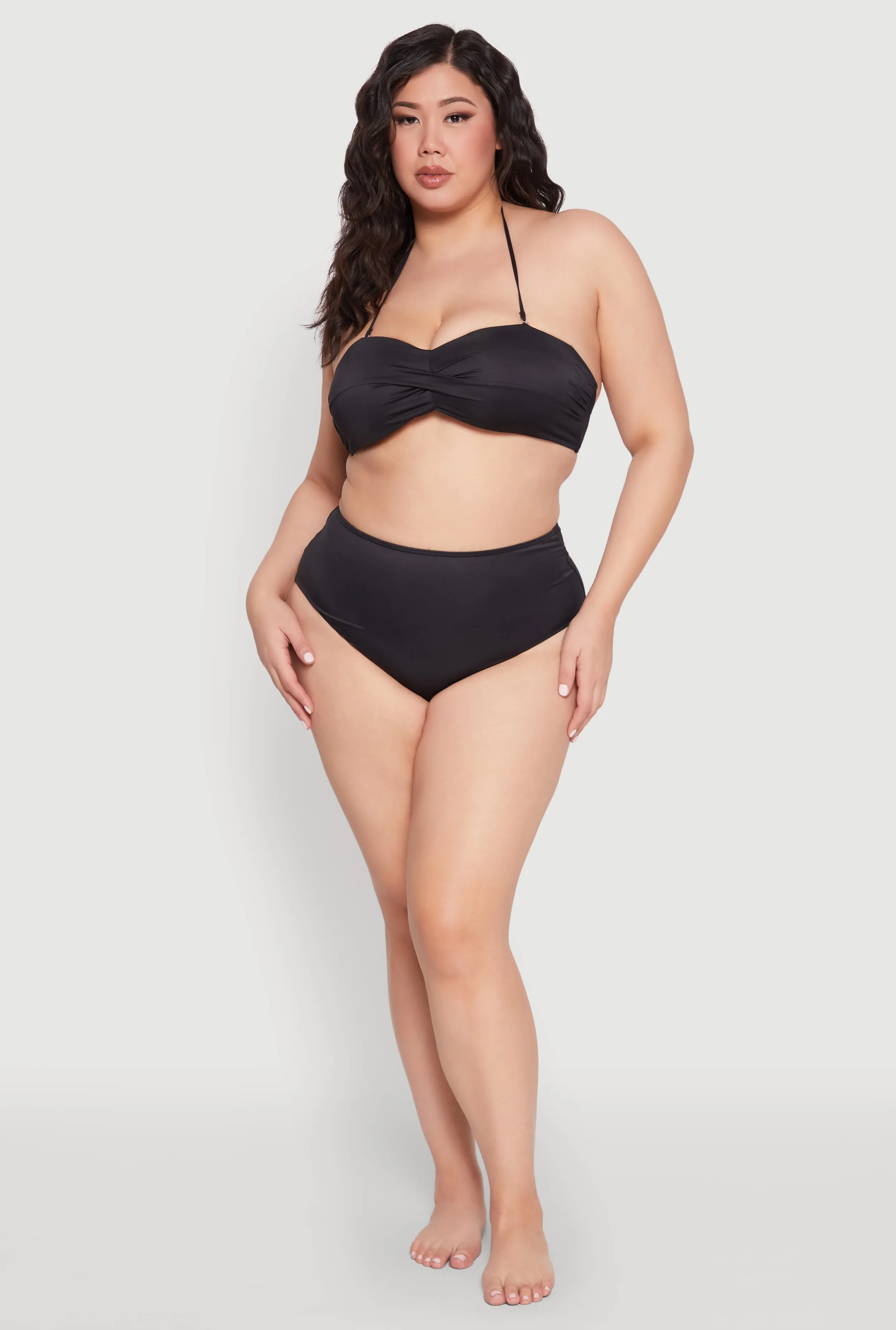 Plus Size Halter Neck Bandeau Bikini Top Quick Recovery Fabric Rash Guard Coating