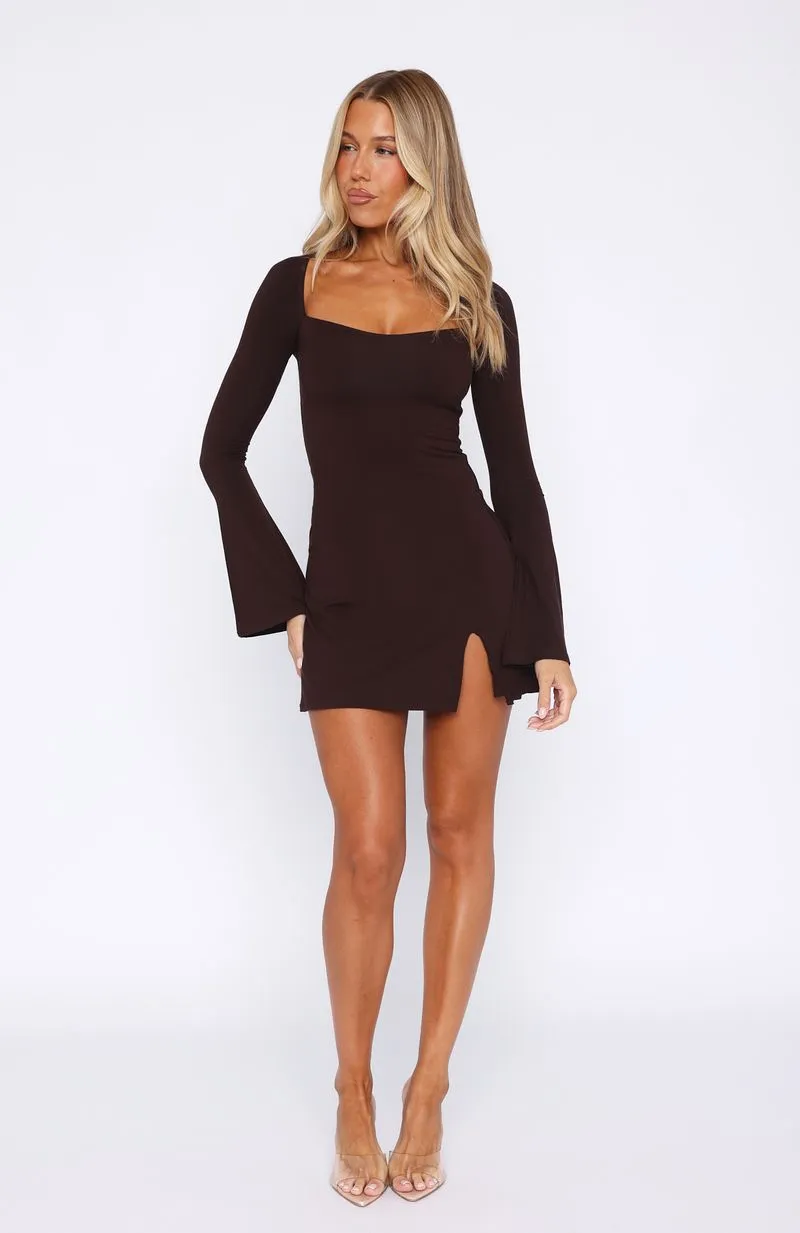 Round My Head Long Sleeve Mini Dress Dark Chocolate UVProtectionFinish Elastic cuffs
