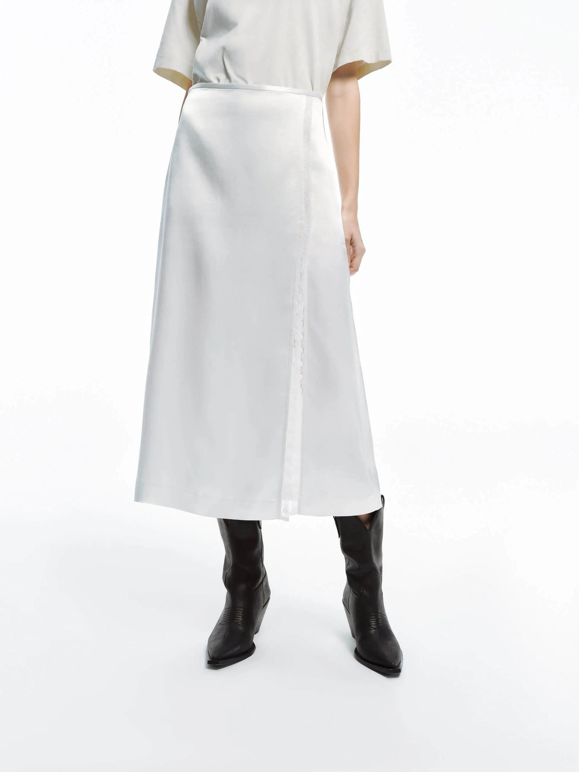 Sleek Styling Slant Slit Detail Midi Skirt