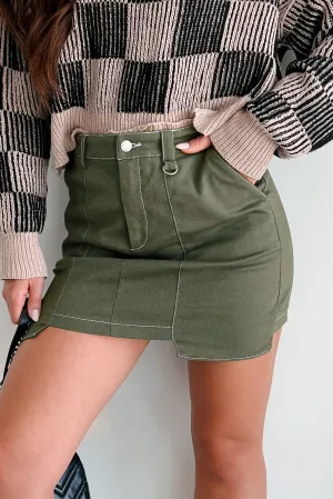 On-The-Go Outfit Everyday Look Conveniently Cool Uneven Hem Mini Skirt (Olive)