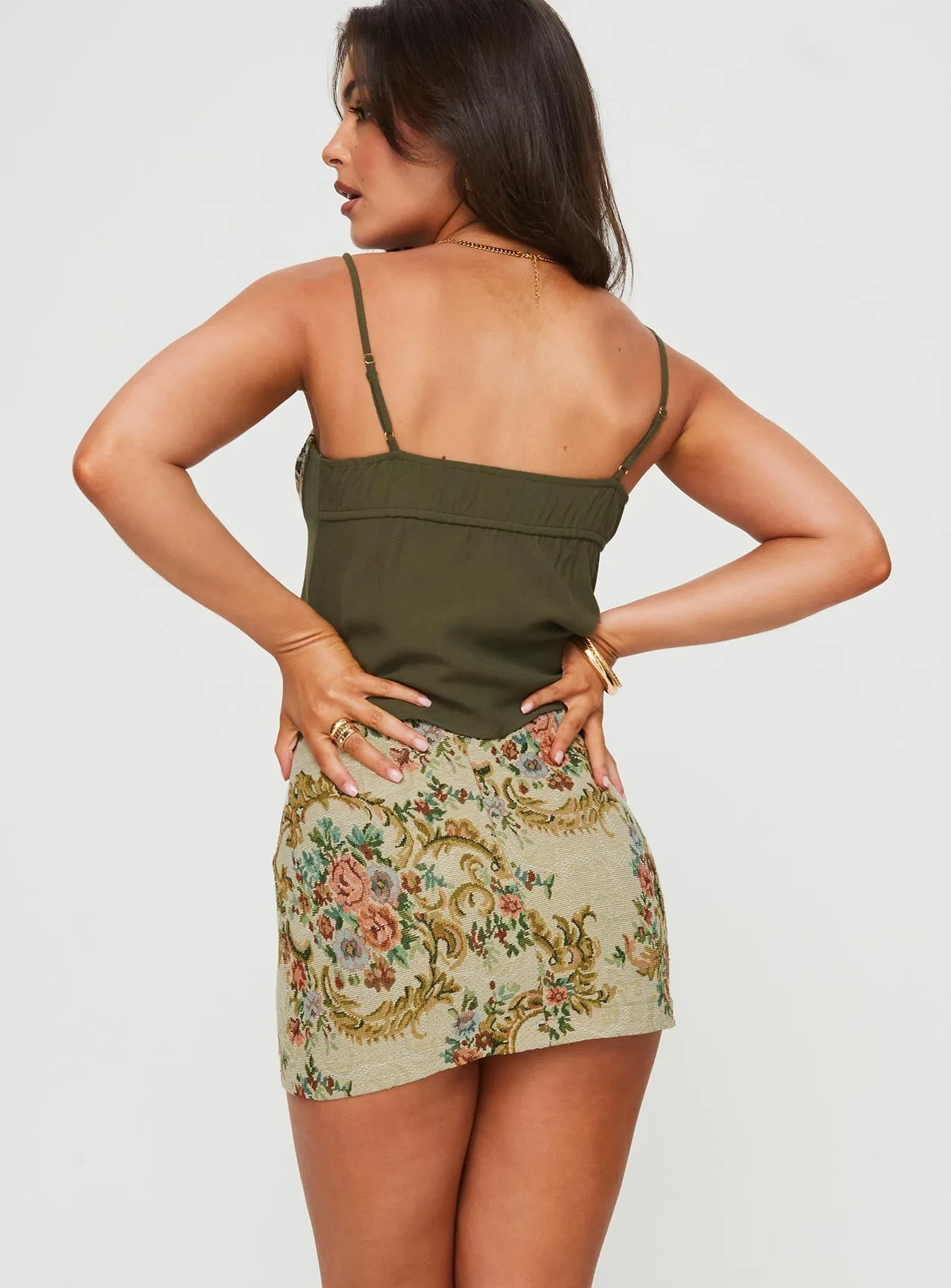Light Fabric Weighted Hem Mirai Tapestry Mini Skirt Multi