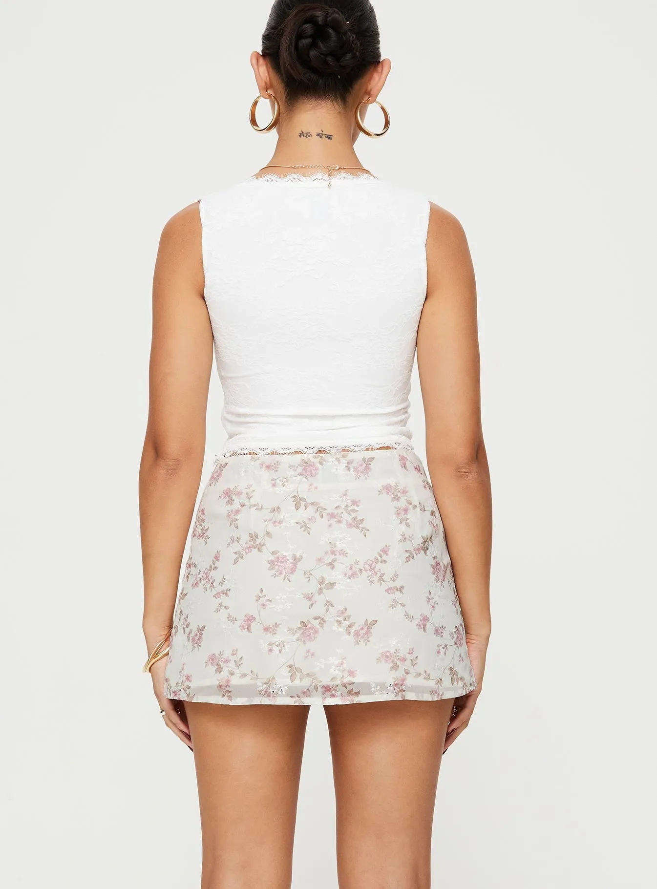 Salmar Mini Skirt Cream / Pink Floral Statement Fashion Tiered Design