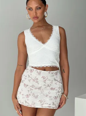 Salmar Mini Skirt Cream / Pink Floral Anti Pilling Fabric