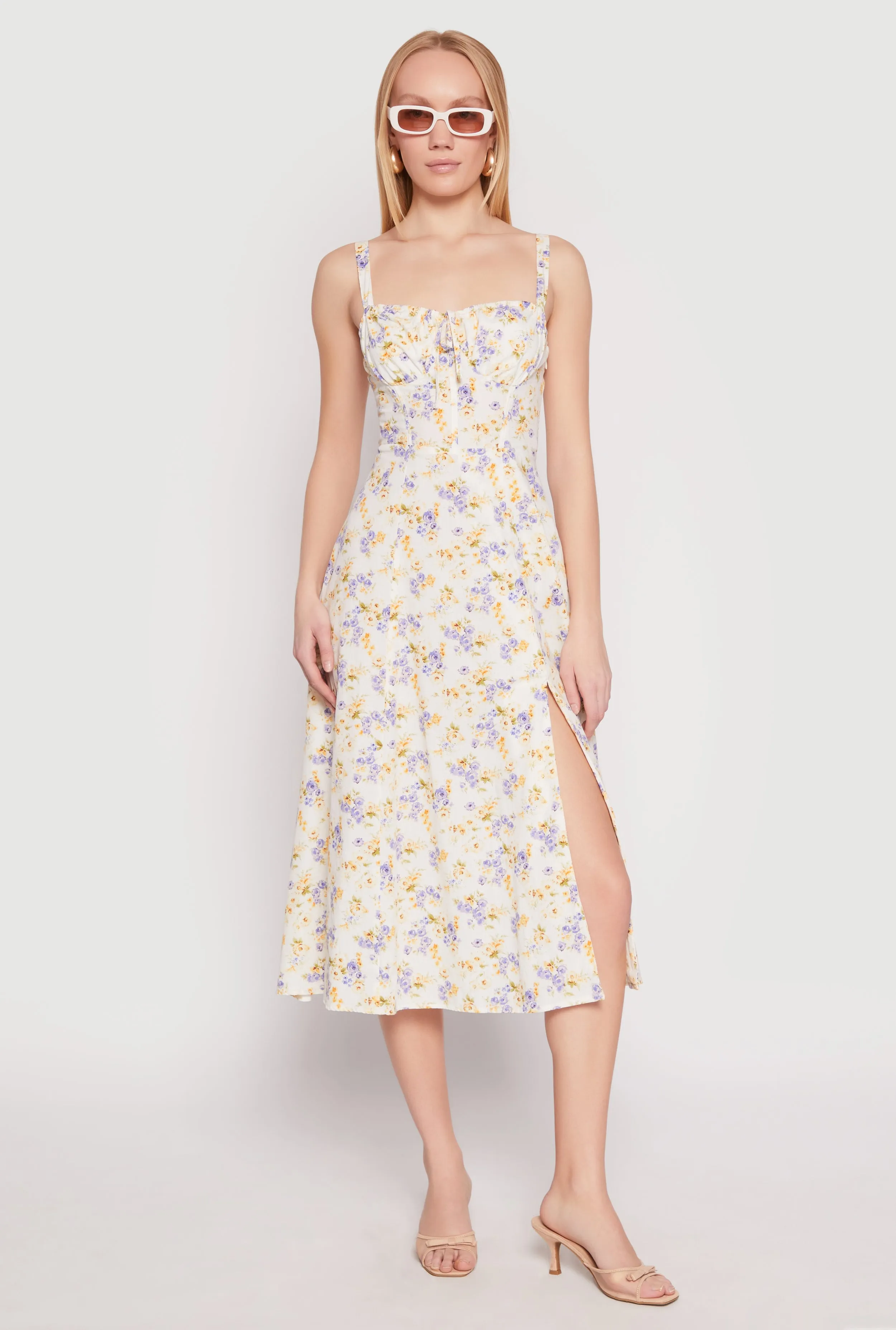 Haute Monde Floral Bustier Midi Dress Chic Silhouette