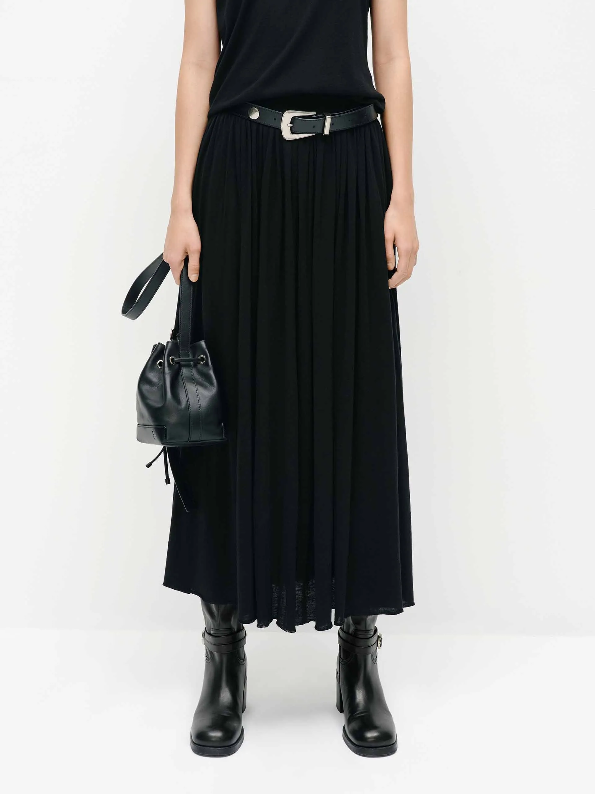 Roll Up Hem Wide Waist Pleated Skirt