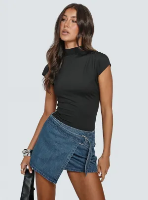 Elinora Wrap Mini Skirt Mid Blue Wash Romantic Vibe