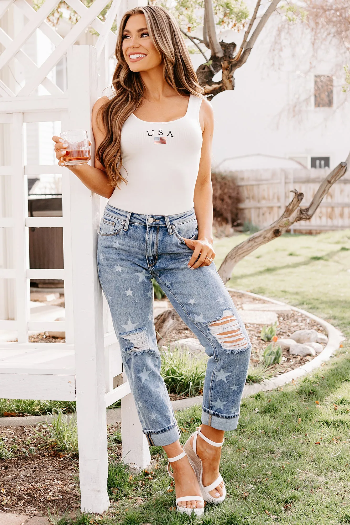 Cool Outfitters No Fuss Style Ruth Star Print Distressed Saige Jeans (Medium)