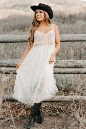 Seasonal Wardrobe Sunlit Serenity Crochet Ruffle POL Dress (Natural)