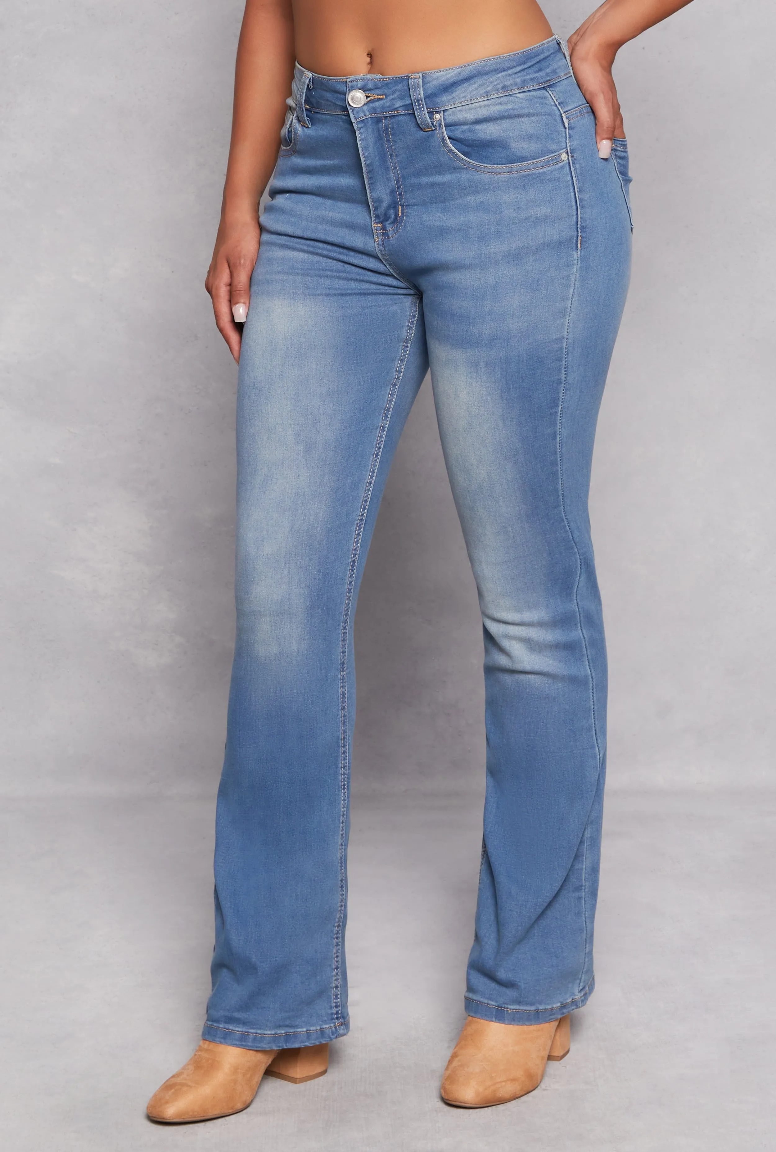 WAX Acid Wash High Waisted Boot Cut Jeans Layer Staple