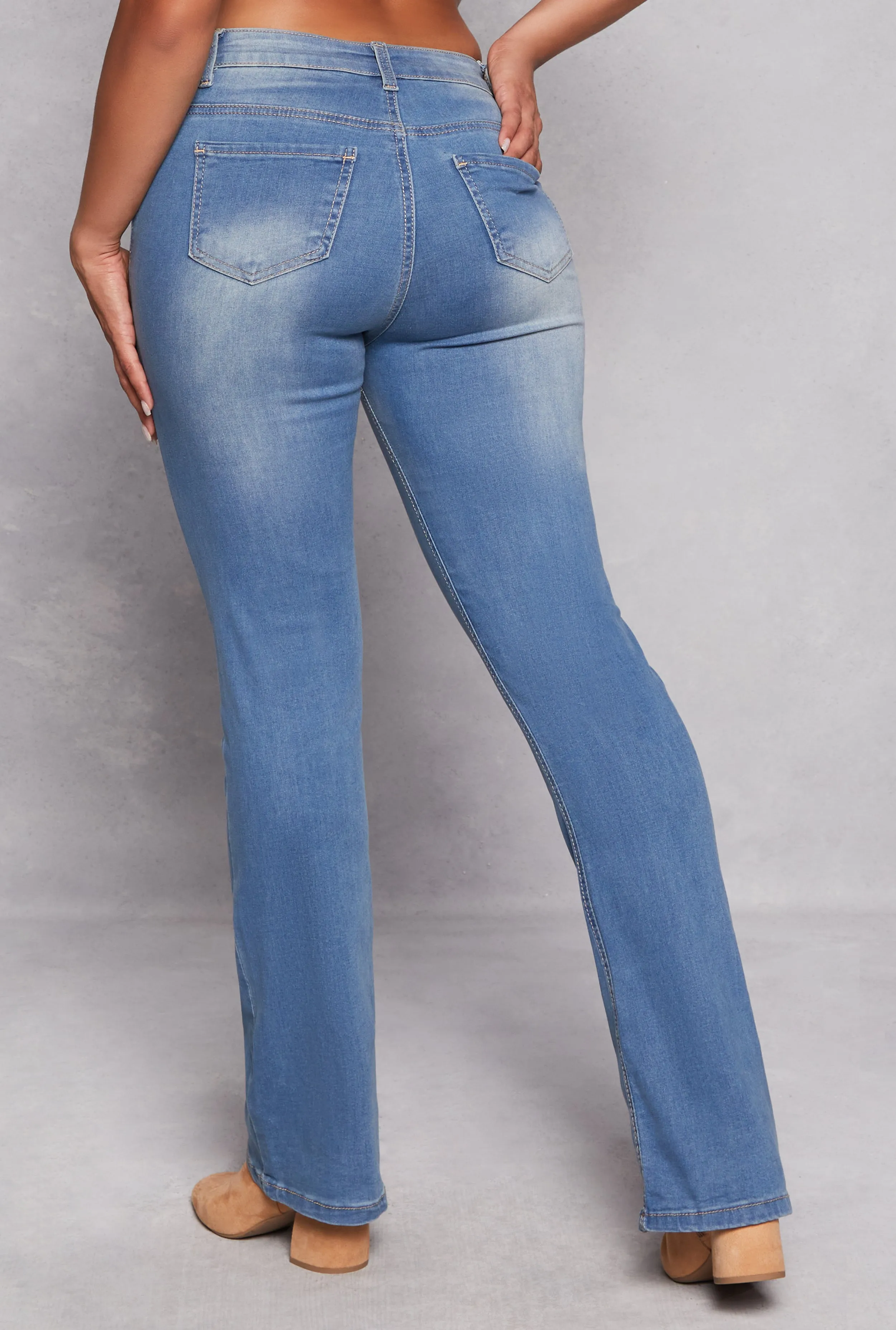 WAX Acid Wash High Waisted Boot Cut Jeans Refined Detail