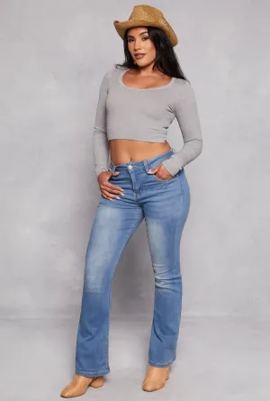 WAX Acid Wash High Waisted Boot Cut Jeans Fit Layer