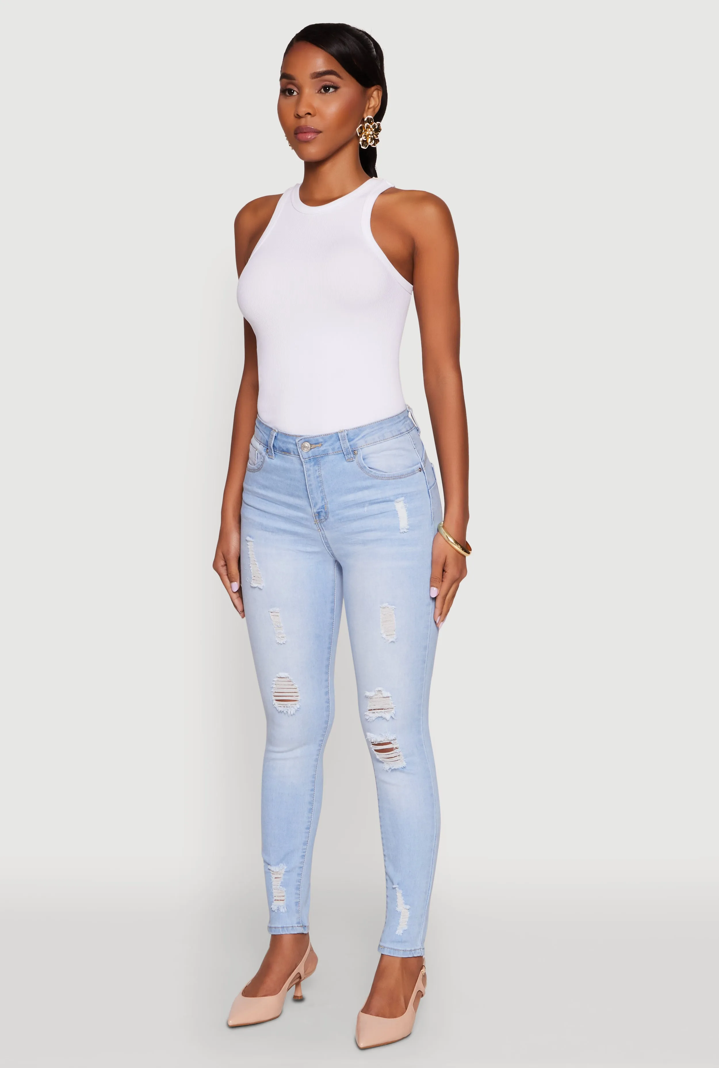 WAX Distressed Frayed Skinny Jeans Multipurpose Utility Pockets High Waist
